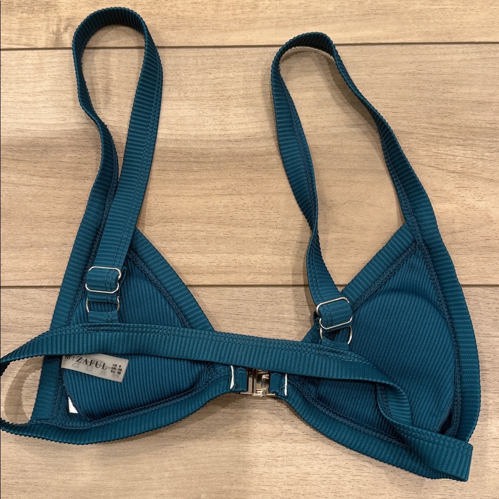 Zaful Teal Ribbed Triangle Bikini Set - Picture 4 of 6